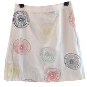 Boden White Multicolor Polka Dot Embroidered A-Line Skirt Size 8 Petite
